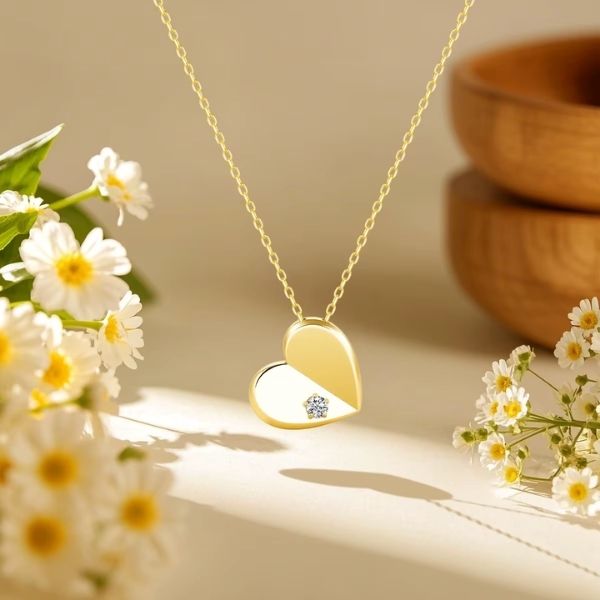 14K-Gold-Herz-Halskette-Damen