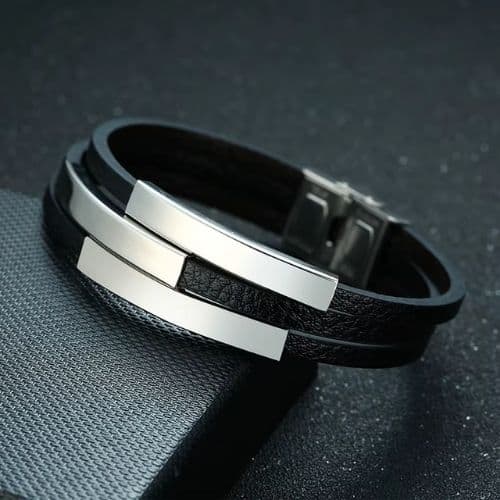 Armband Leder mit Gravur für Männer Ringsilber