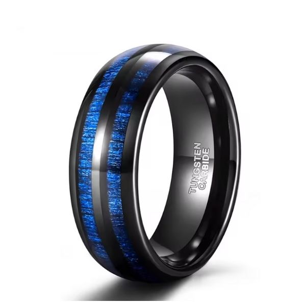 Blau-schwarz gefärbter Ehering für Herren - Ringsilber
