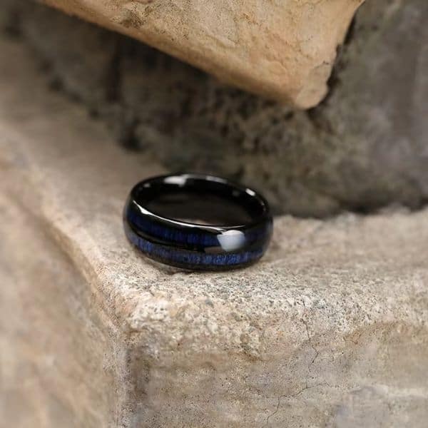 Blau-schwarz gefärbter Ehering für Herren - Ringsilber