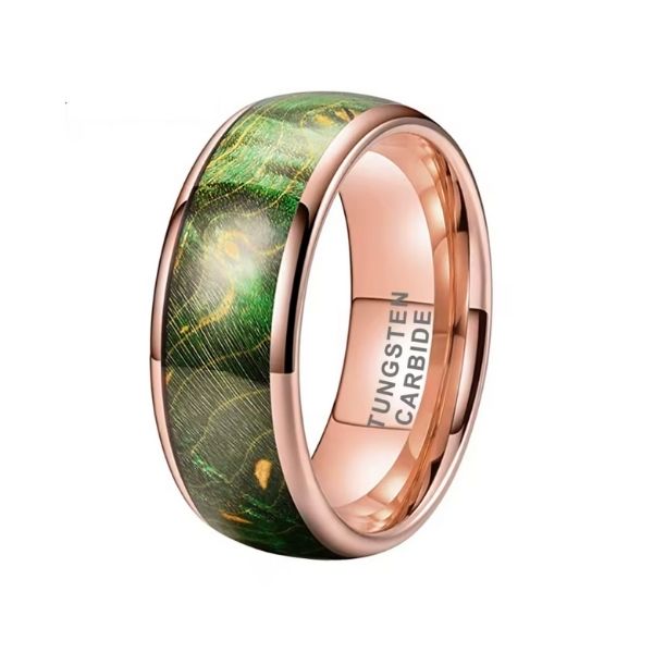 Grüner Ehering mit Baummuster - Ringsilber