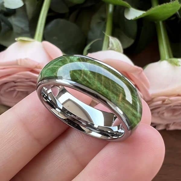 Grüner Ehering mit Baummuster - Ringsilber