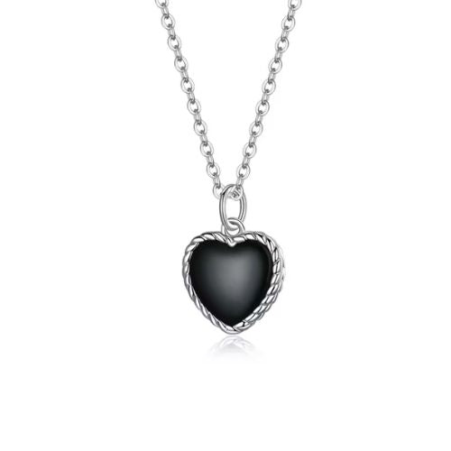 Halskette mit schwarzem Herz Ringsilber