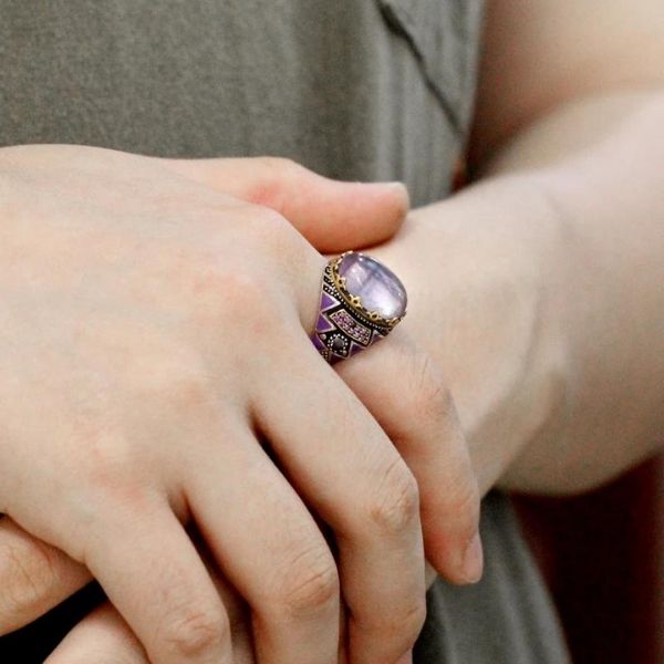 Handgefertigter Ring aus natürlichem lila Fluorit Stein - Ringsilber
