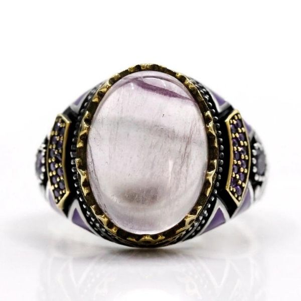 Handgefertigter Ring aus natürlichem lila Fluorit Stein - Ringsilber