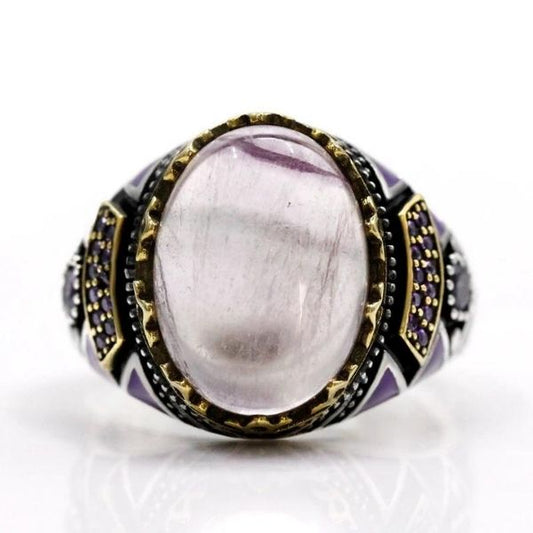 Handgefertigter Ring aus natürlichem lila Fluorit Stein - Ringsilber