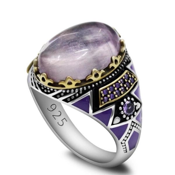 Handgefertigter Ring aus natürlichem lila Fluorit Stein - Ringsilber