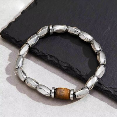 Herren Armband aus Tigerauge Ringsilber