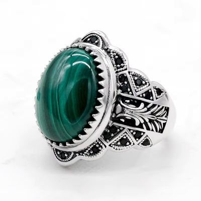 Herrenring mit elegantem Malachit Stein Ringsilber