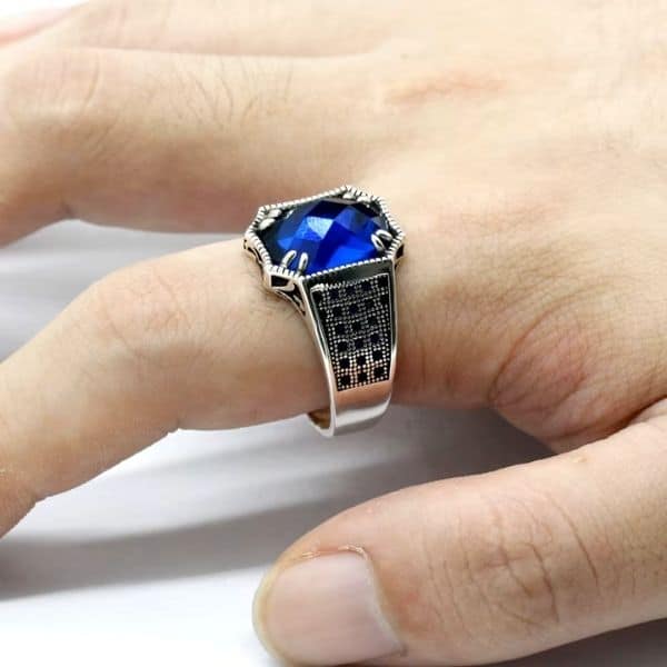 Herrenring mit blauem Stein Ringsilber