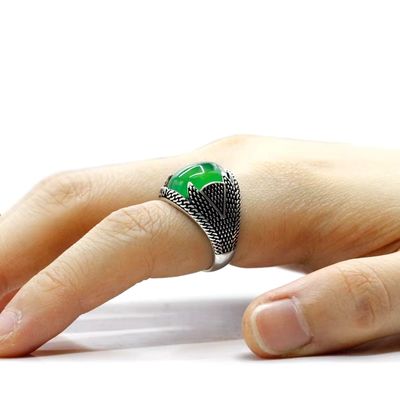 Herrenring mit grünem Achat Stein Ringsilber