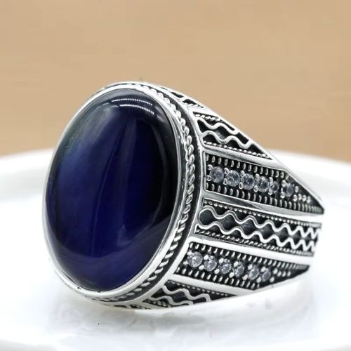 Herrenring aus blauem Tigerauge Ringsilber