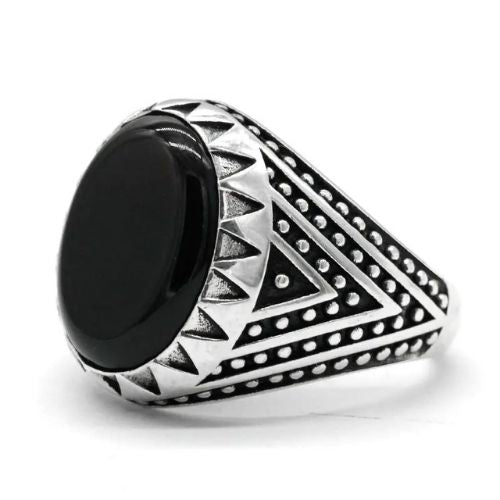 Herrenring aus natürlichem schwarzem Stein Ringsilber