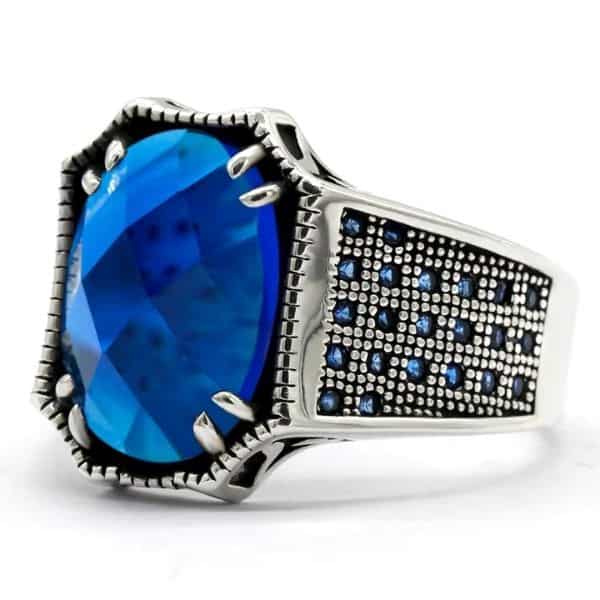 Herrenring mit blauem Stein Ringsilber