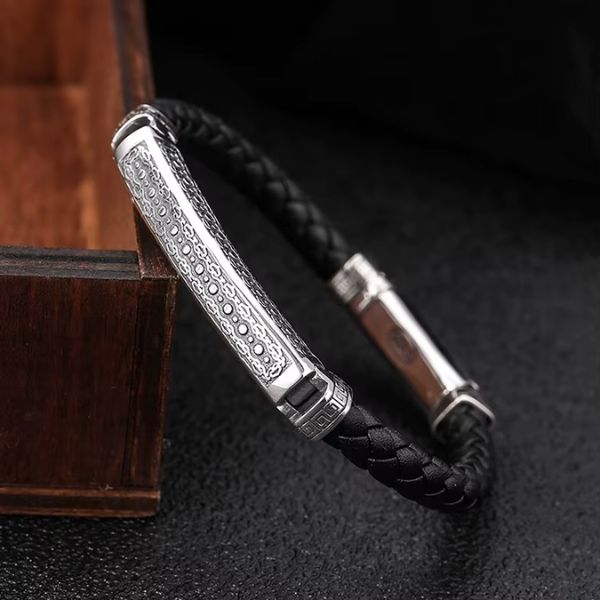 Lederarmband für Herren - Ringsilber