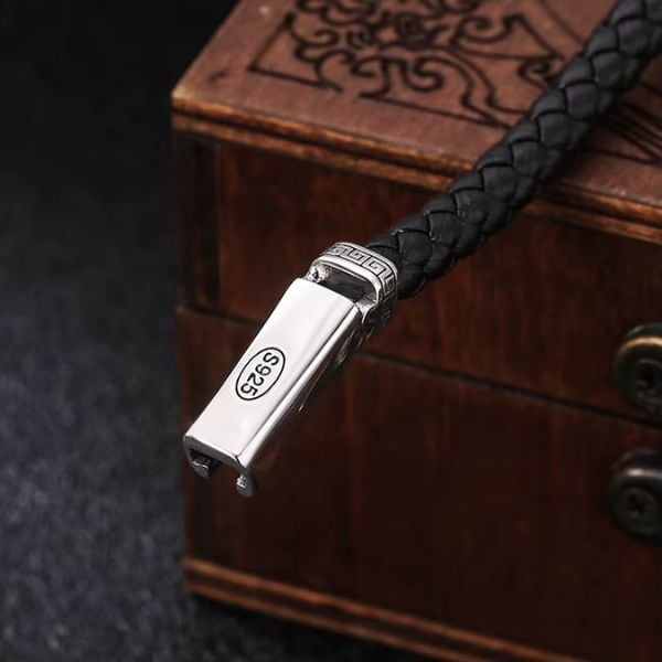 Lederarmband für Herren - Ringsilber