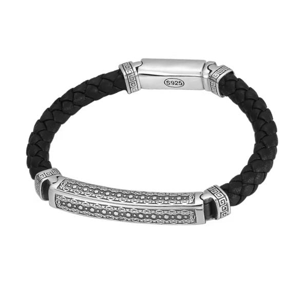 Lederarmband für Herren - Ringsilber