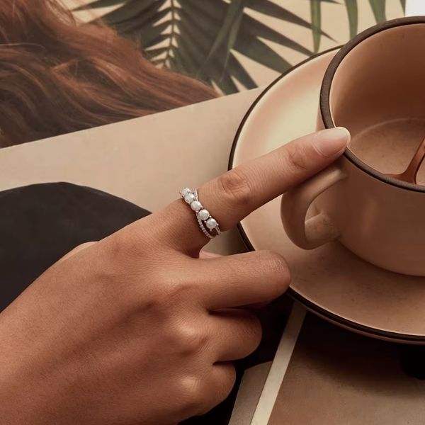 Perlenring für Damen - Ringsilber