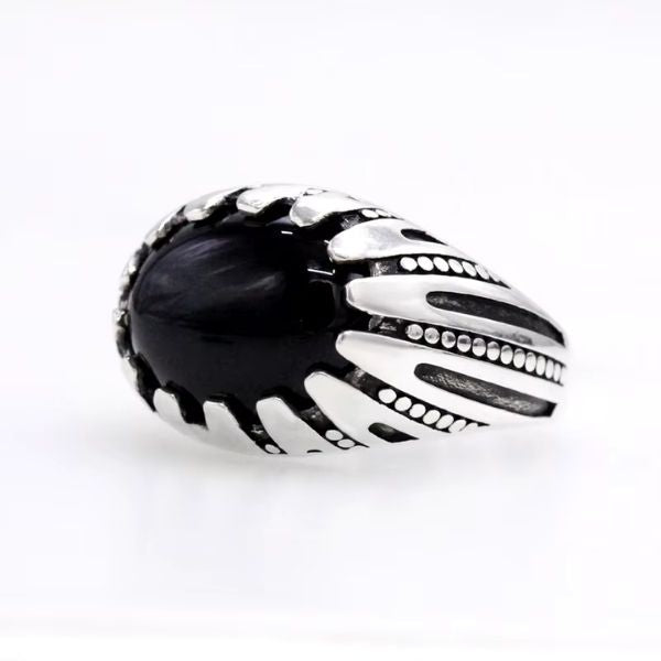 Retro-Herrenring-aus-schwarzem-Achat-Stein