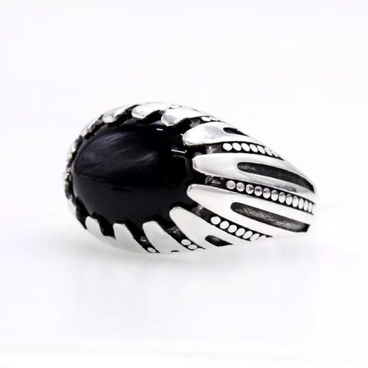 Retro-Herrenring-aus-schwarzem-Achat-Stein
