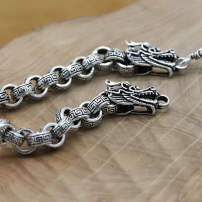 Silbernes Herren Armband mit Drachensymbol Ringsilber