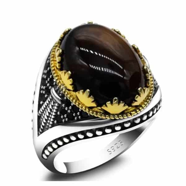 Silberner Herrenring mit ovalem Stein Ringsilber