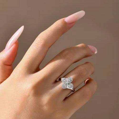 Silberner Kleeblatt Ring für Damen Ringsilber