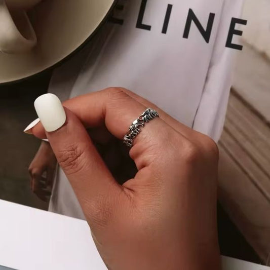 Silberring-mit-Elefantenfamilie