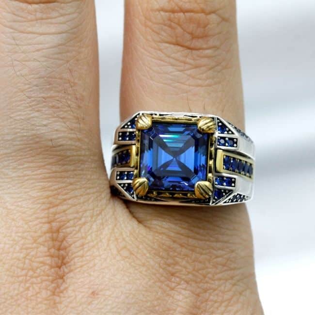 Silberring-mit-Blauem-Zirkonia-Stein-fur-Herren