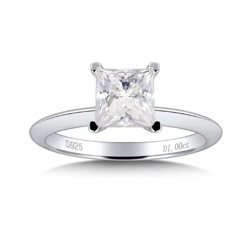 Verlobungsring mit 1 Karat Moissanit im Prinzessschliff Ringsilber