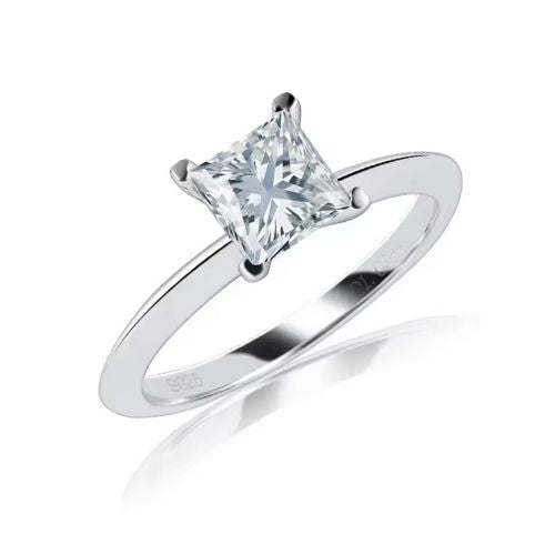 Verlobungsring mit 1 Karat Moissanit im Prinzessschliff Ringsilber