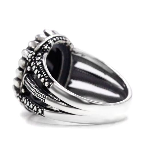 Vintage-Herrenring aus schwarzem Achat Stein Ringsilber