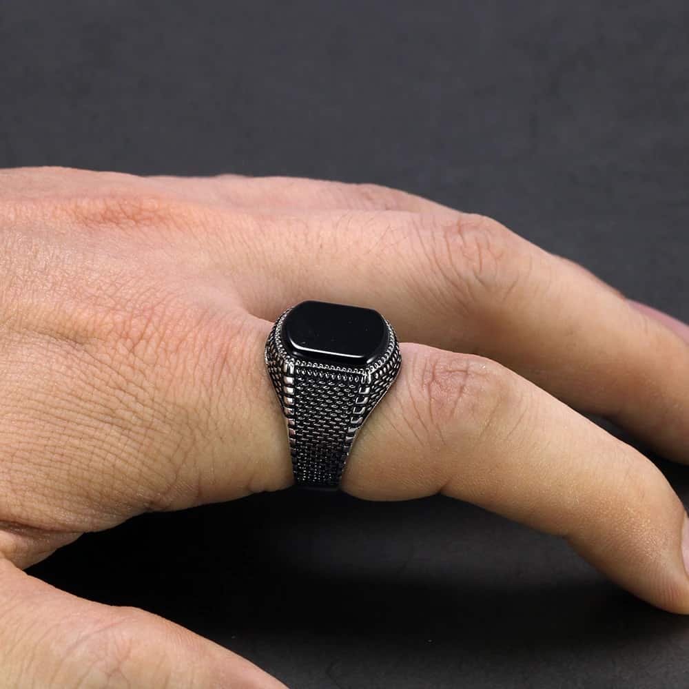 Schwarzer Achat Stein Herrenring aus Ring Silber Ringsilber