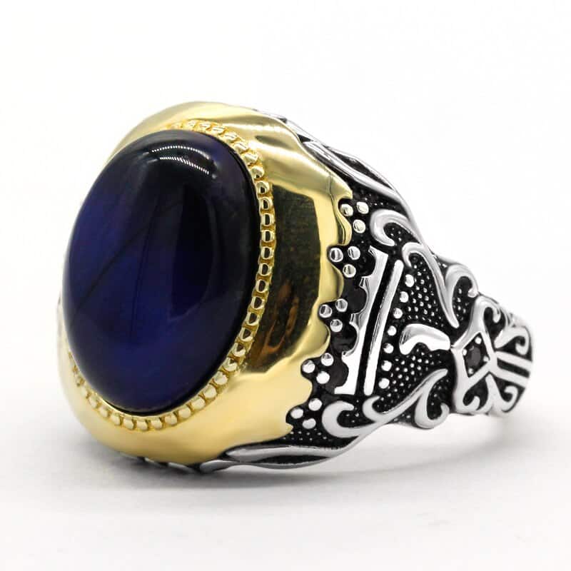 Blauer Tigerauge-Stein-Silber-Siegelring