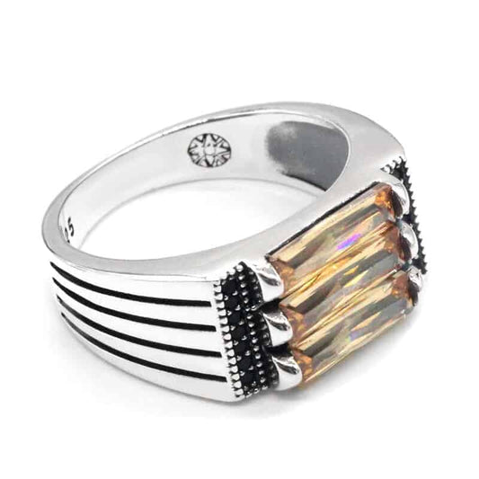 Ring aus Sterlingsilber mit gelbem Stein für Damen und Herren