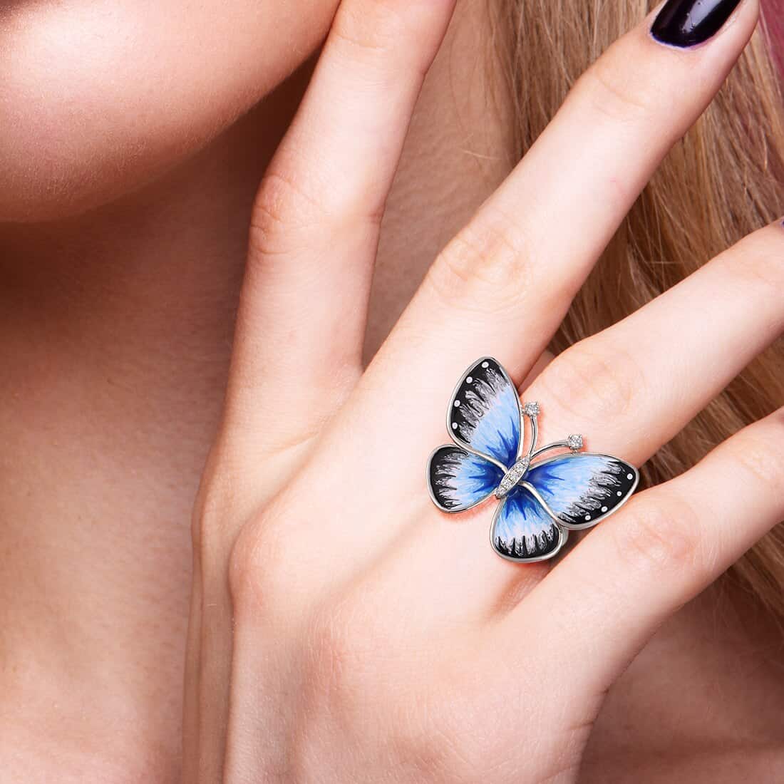 Blau Schmetterling Ring Ringsilber
