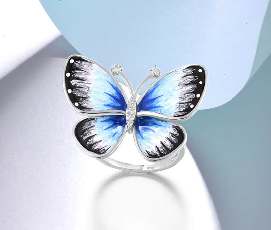 Blau Schmetterling Ring Ringsilber