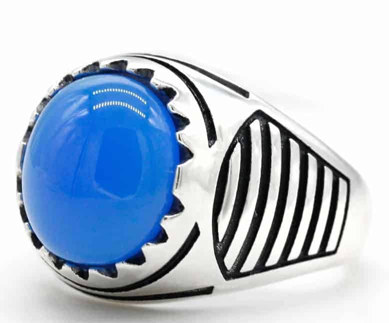 Moderner bestickter Ring aus Sterlingsilber mit blau Stein für Männer