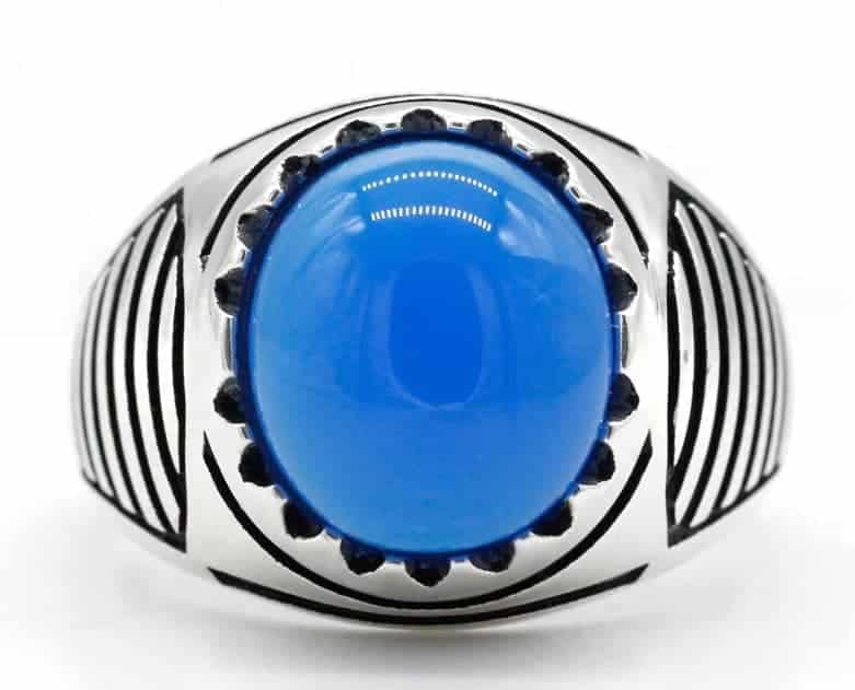 Moderner bestickter Ring aus Sterlingsilber mit blauem Stein für Männer