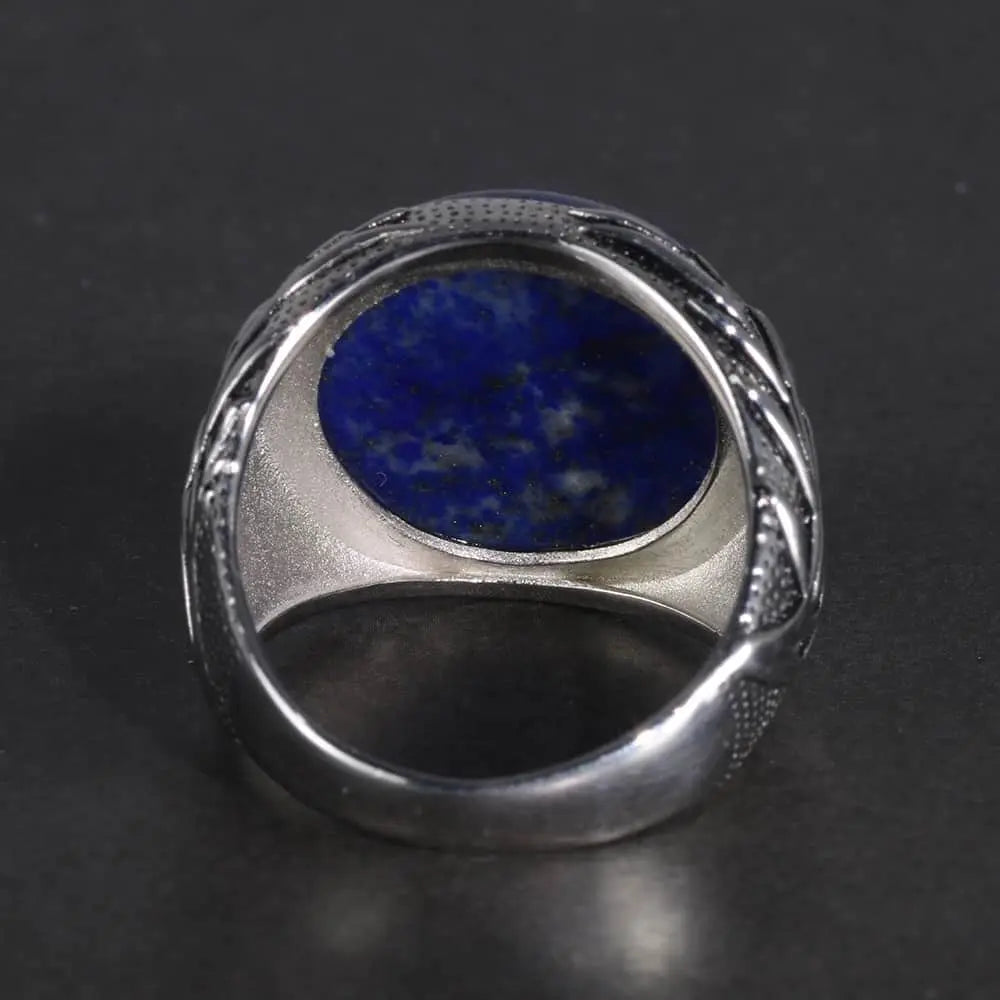 Blauer Naturstein Silber Siegelring für Herren Ringsilber