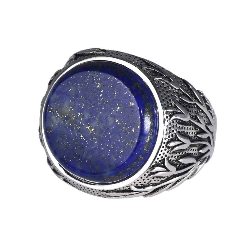 Blauer Naturstein Silber Siegelring für Herren Ringsilber