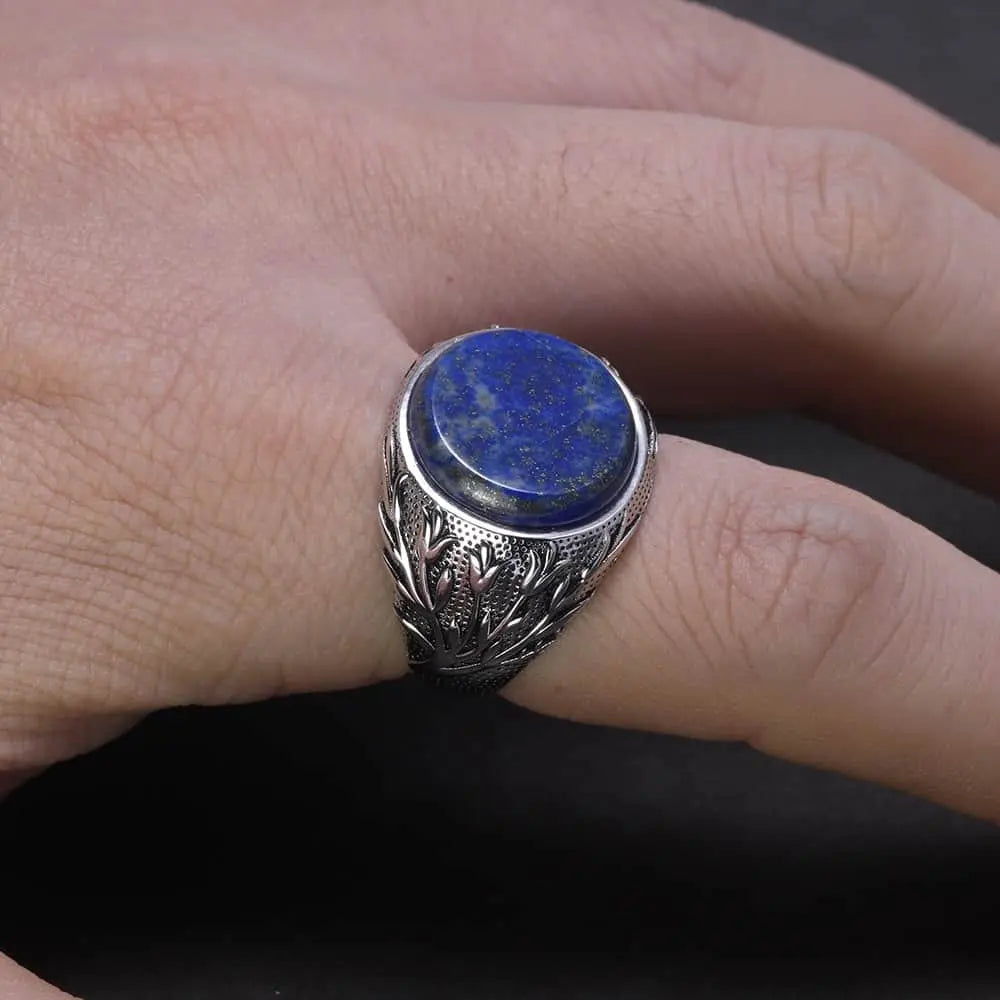 Blauer Naturstein Silber Siegelring für Herren Ringsilber