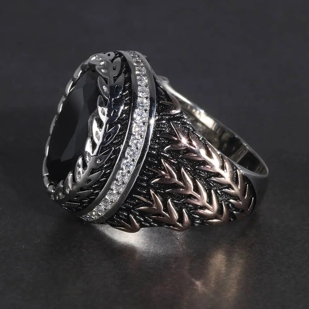 Eleganter Herren Siegelring aus schwarzem Achatstein Ringsilber
