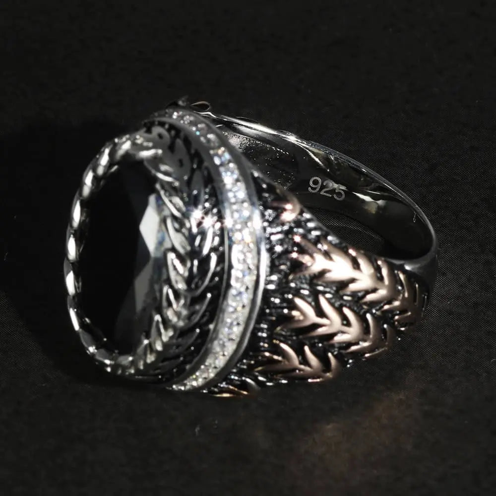 Eleganter Herren Siegelring aus schwarzem Achatstein Ringsilber