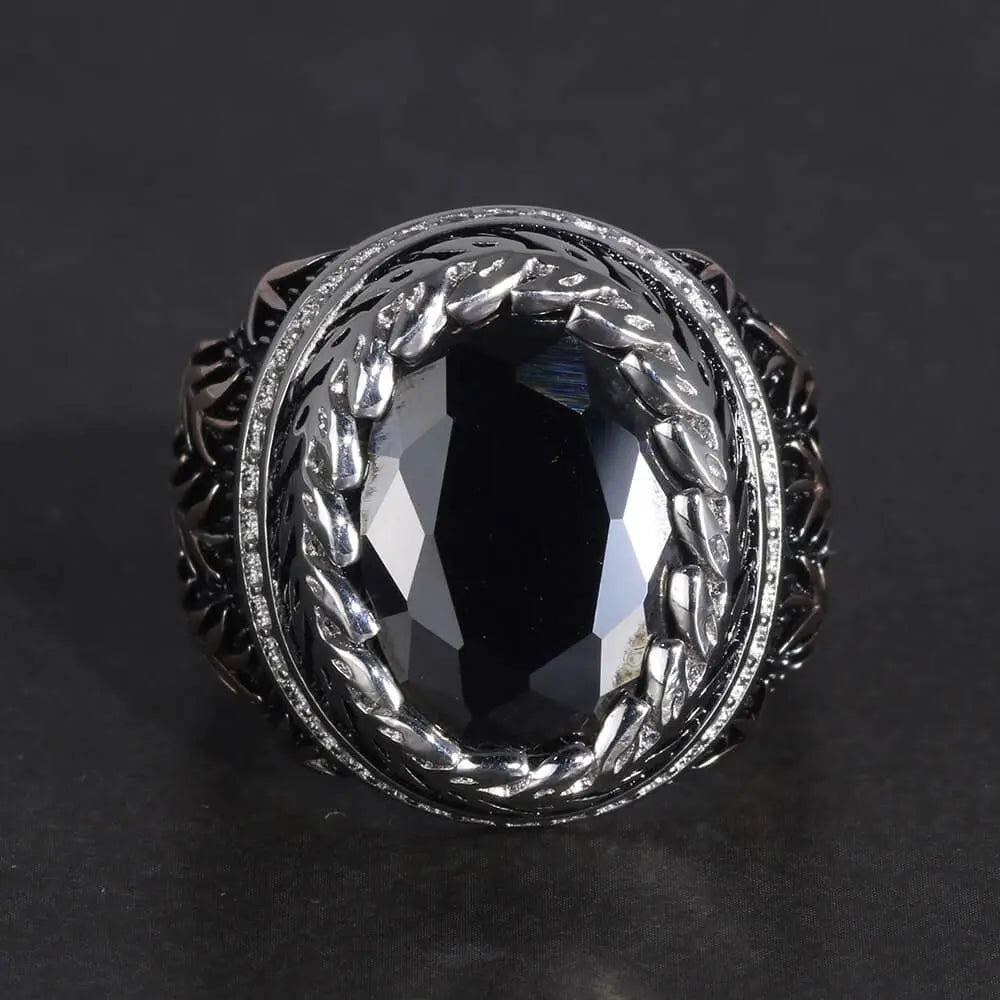 Eleganter Herren Siegelring aus schwarzem Achatstein Ringsilber
