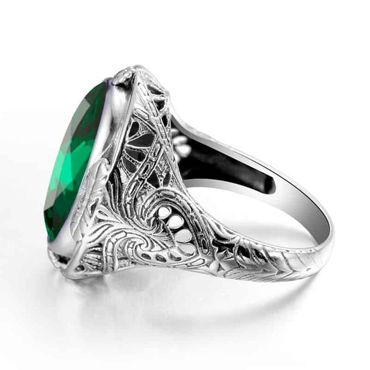 Großer grüner Stein Silberring-Damen Ringsilber