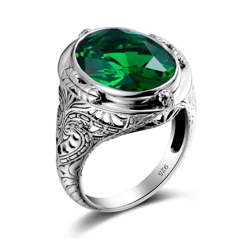 Großer grüner Stein Silberring-Damen Ringsilber