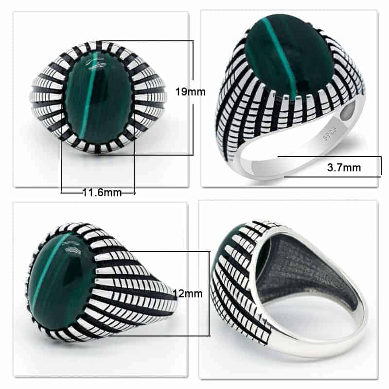 Grüner Stein Silber Ring für Herren