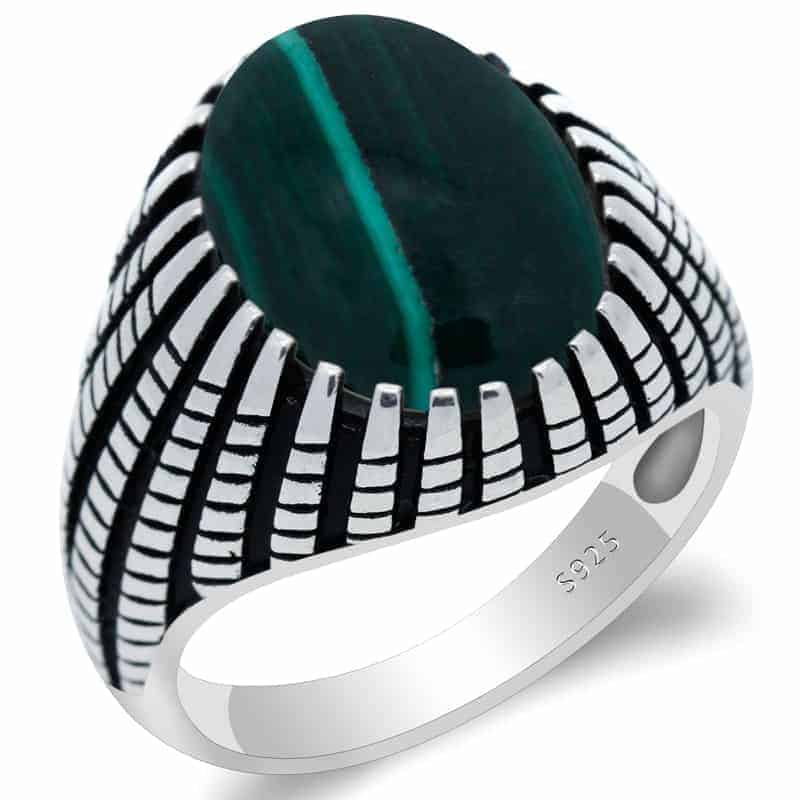Grüner Stein Silber Ring für Herren
