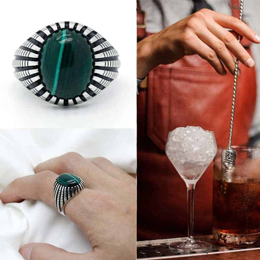 Grüner Stein Silber Ring für Herren
